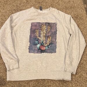 Leopard Cactus Graphic Sweater - Gray